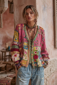 Maeve floral patchwork cardigan in 2:3 portrait