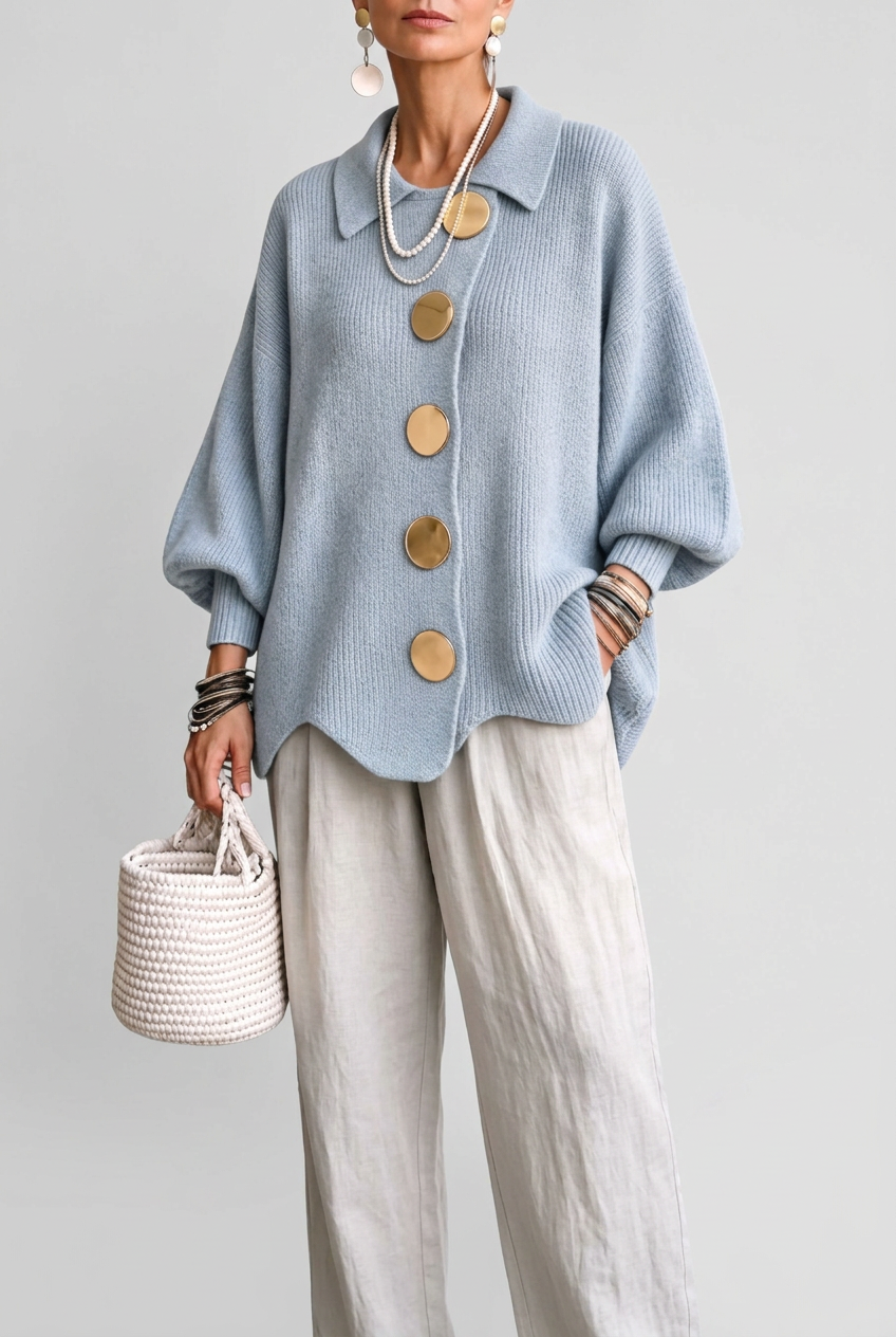 Marcy light blue cardigan studio preview