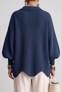 Marcy navy cardigan back studio preview