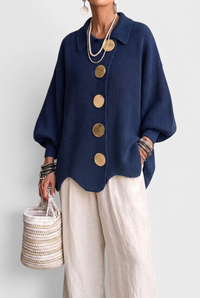 Marcy navy cardigan front studio preview