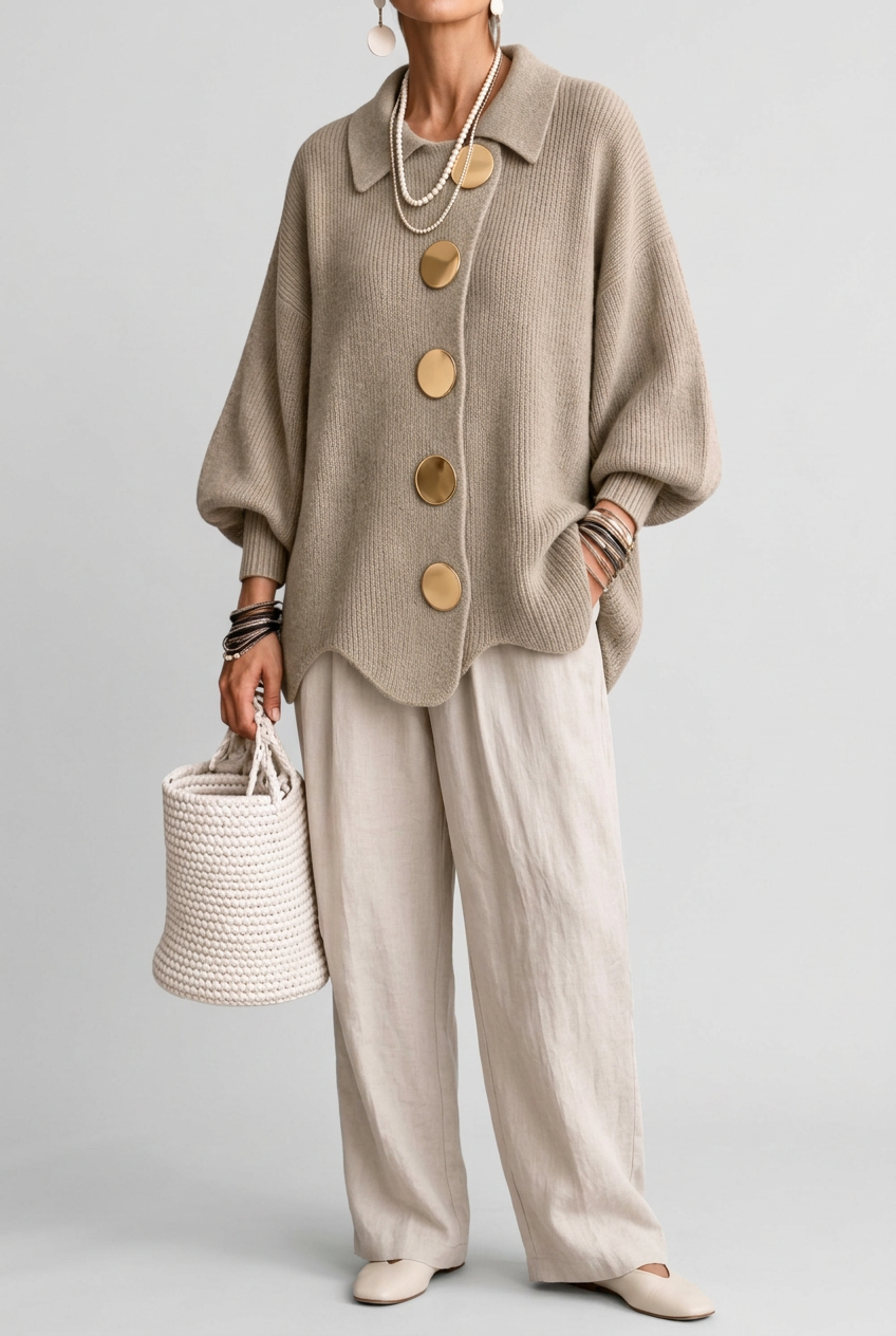 Marcy taupe cardigan studio preview