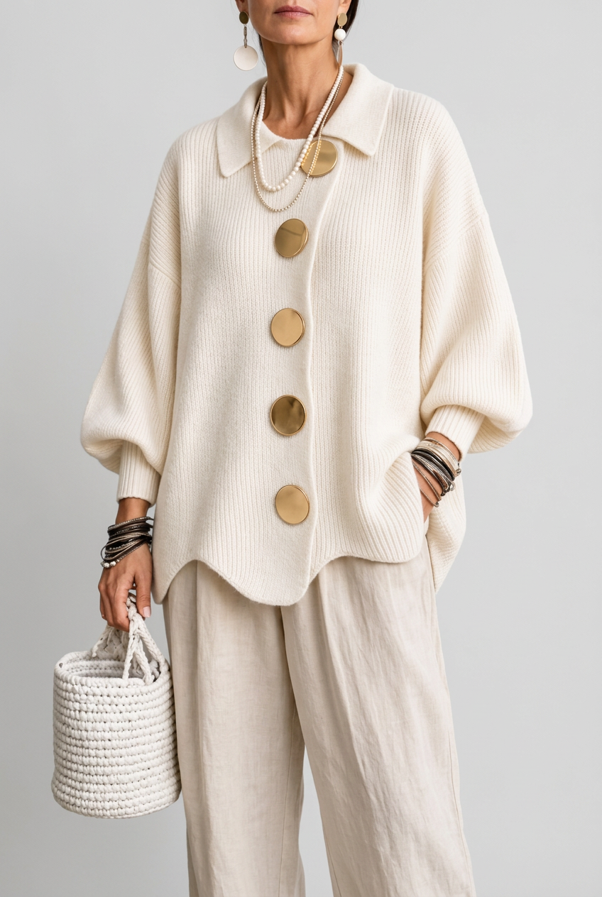 Marcy white cardigan studio preview