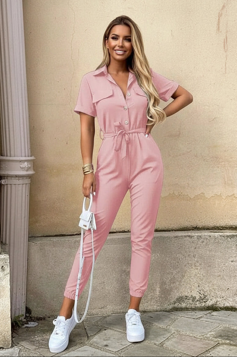 Belted Short Sleeve Jumpsuit
