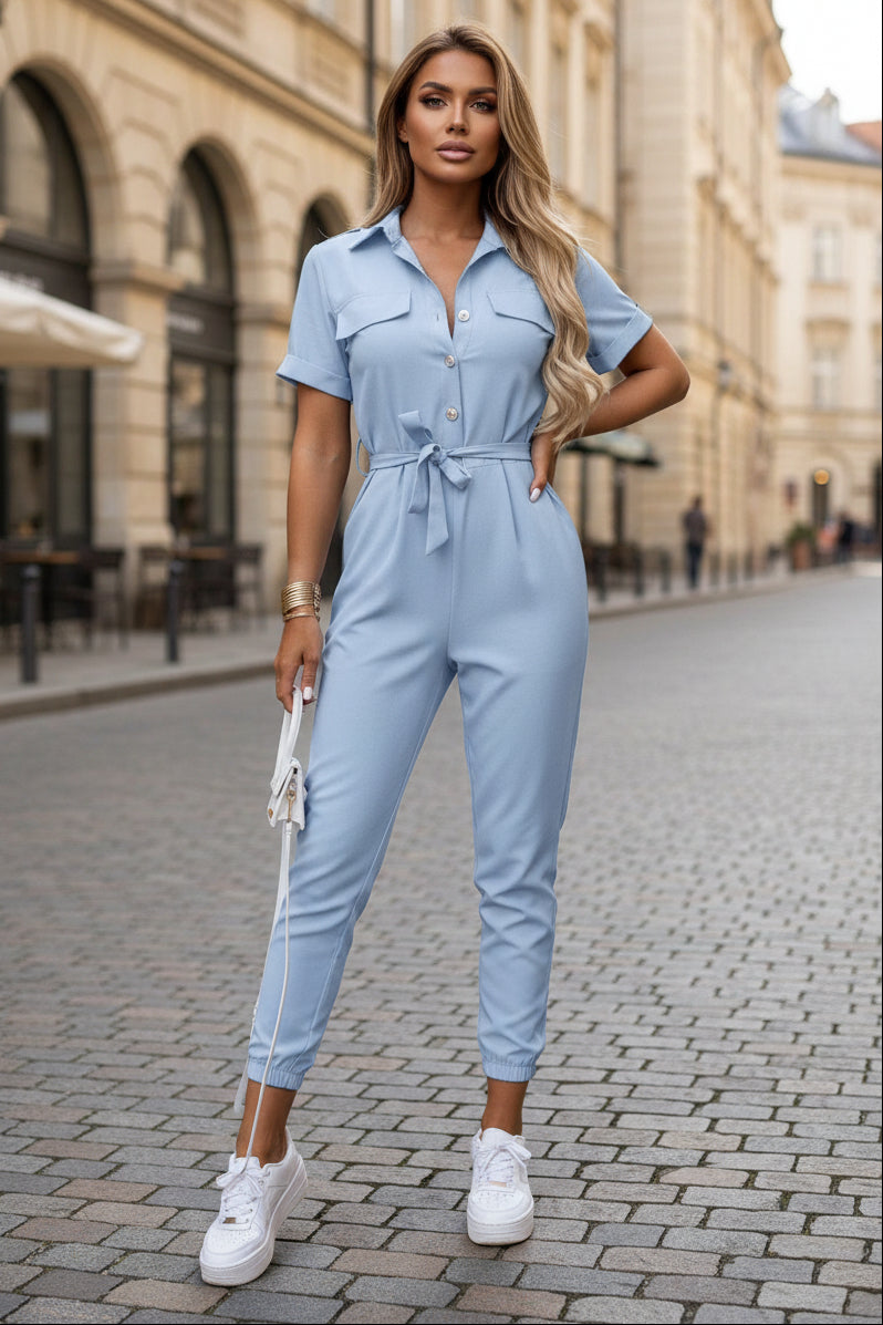 Belted Short Sleeve Jumpsuit