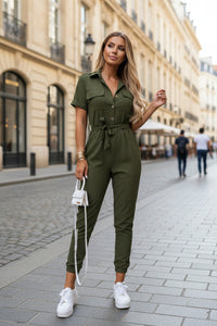 Belted Short Sleeve Jumpsuit