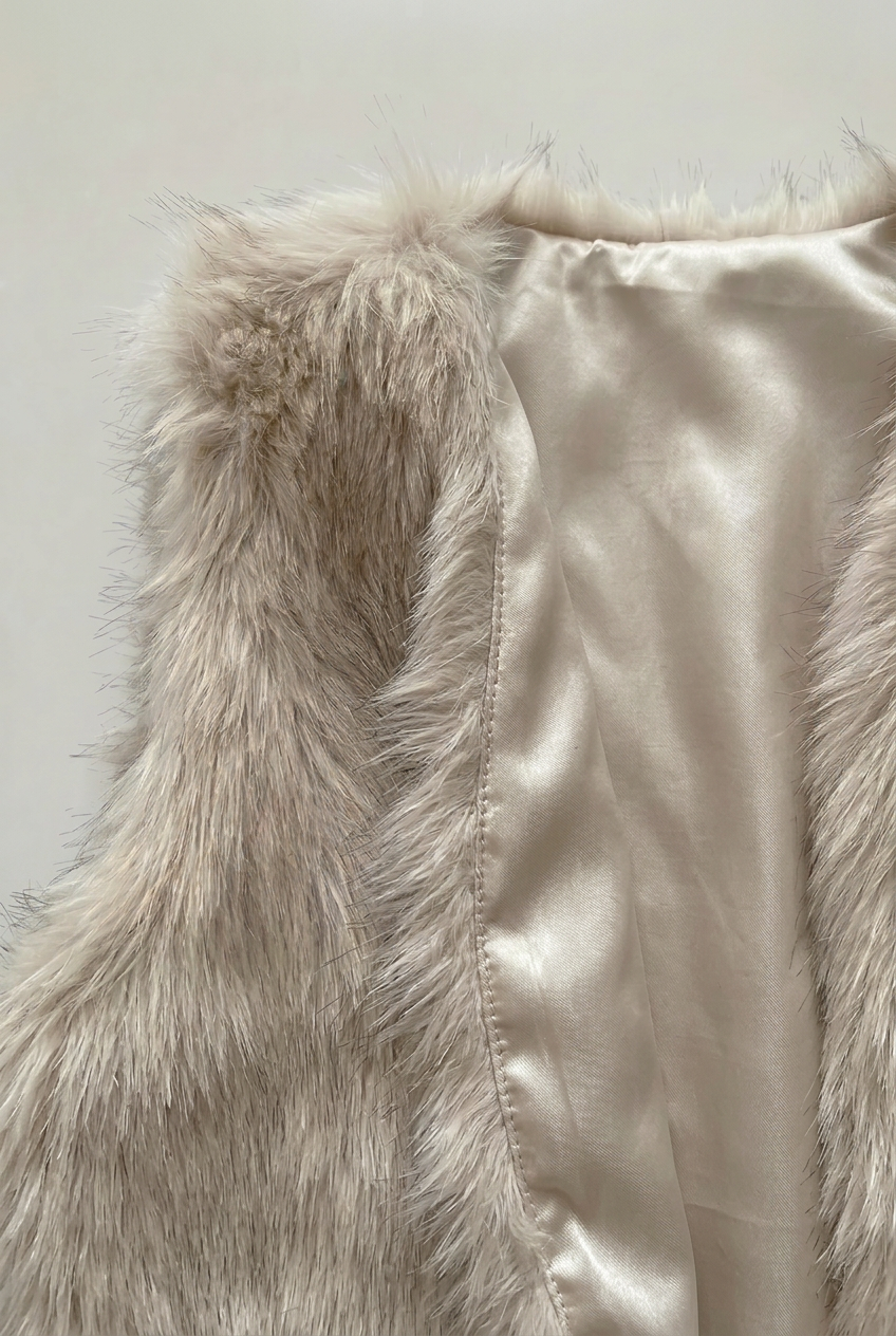 Nancy gilet, faux-fur and lining detail