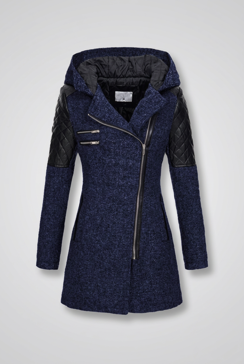 Navy coat studio portrait