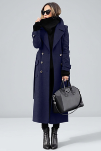 Navy full-length coat studio preview