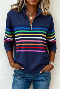 Navy Isla striped jumper in 2:3 portrait