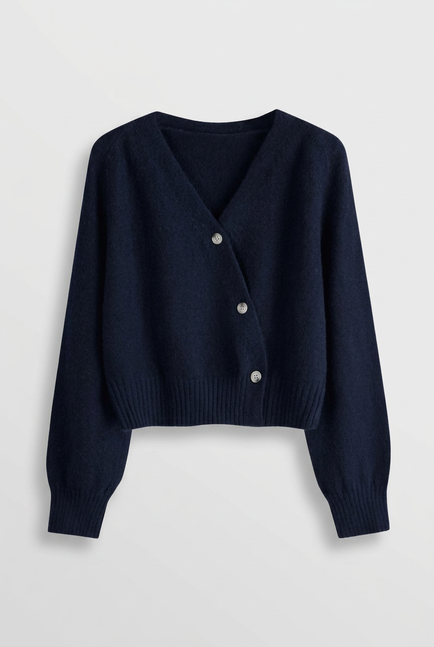 Navy Mabel cardigan studio preview
