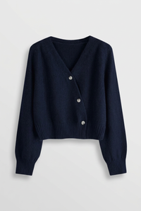 Navy Mabel cardigan studio preview