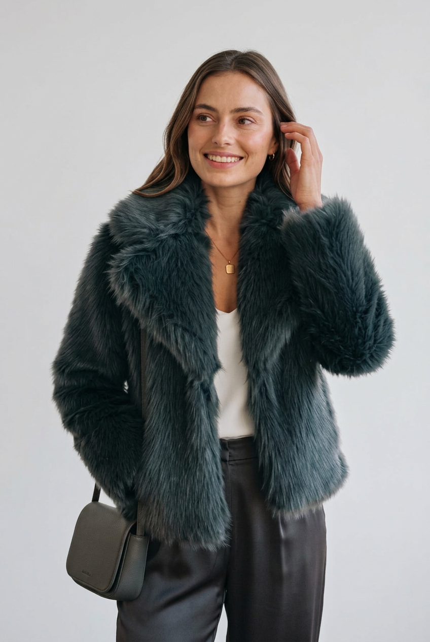 Norah charcoal jacket raised-hand studio preview