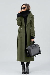 Olive full-length coat studio preview