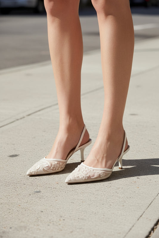 Embroidered Kitten Heel Footwear