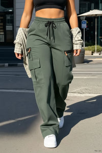 Wide-Leg Cargo Pants with Drawstring Waist