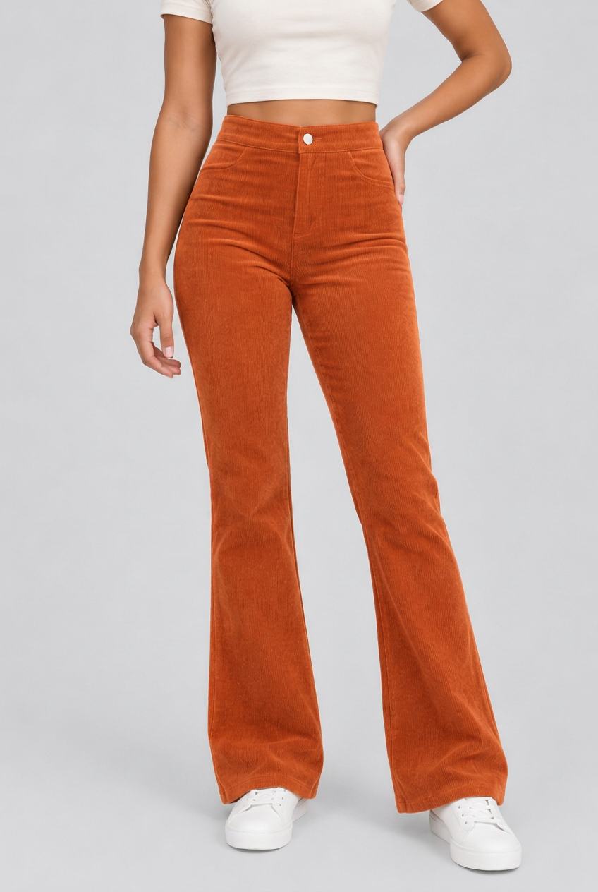 Orange Agnes trousers, studio view