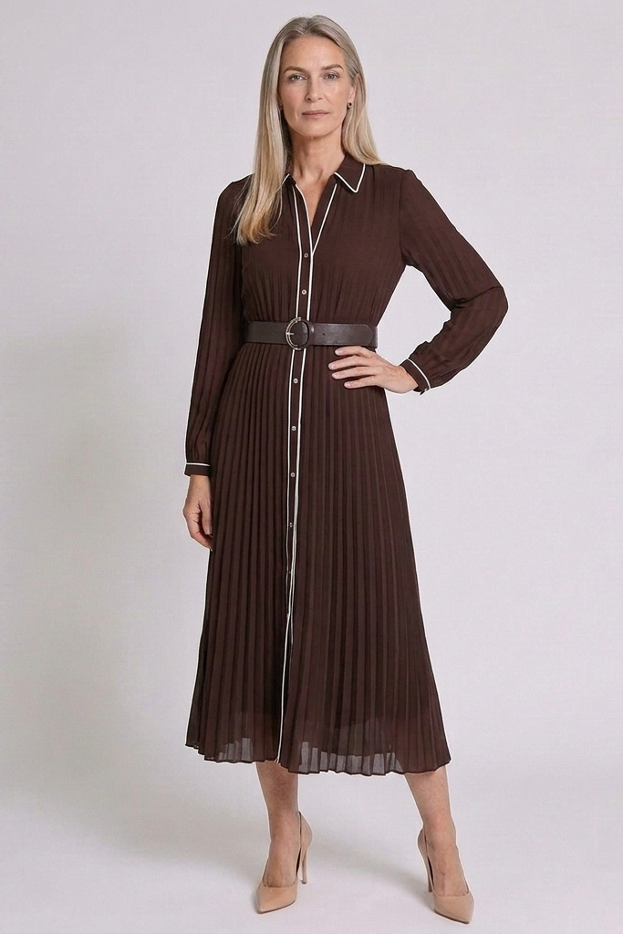 Esme | Women's Pleated Midi Dress with Long Sleeves
