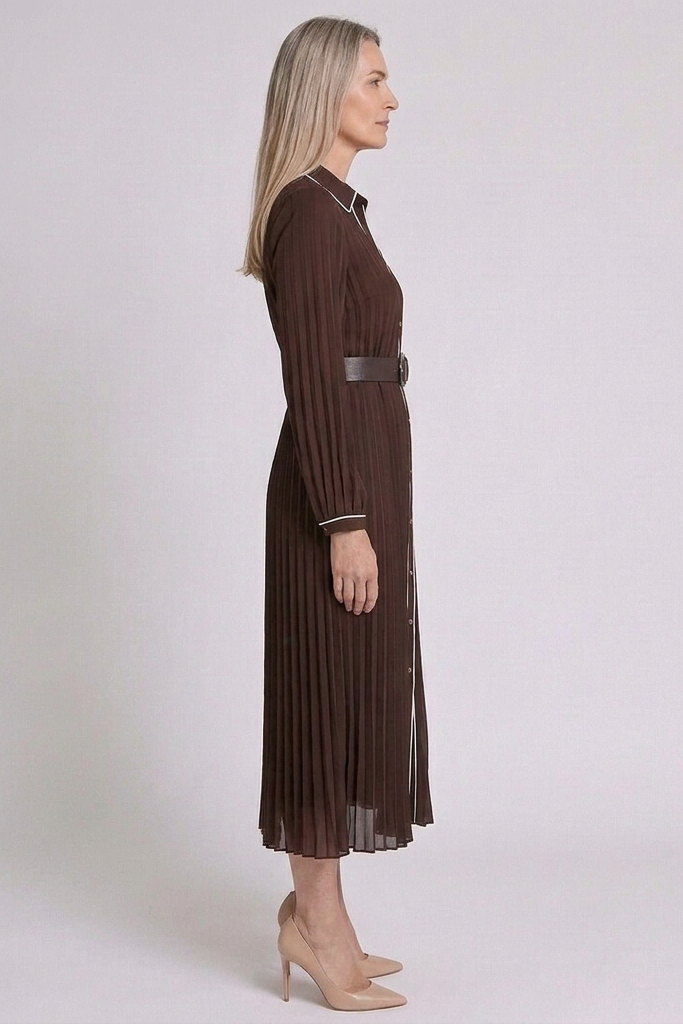 Esme | Women's Pleated Midi Dress with Long Sleeves