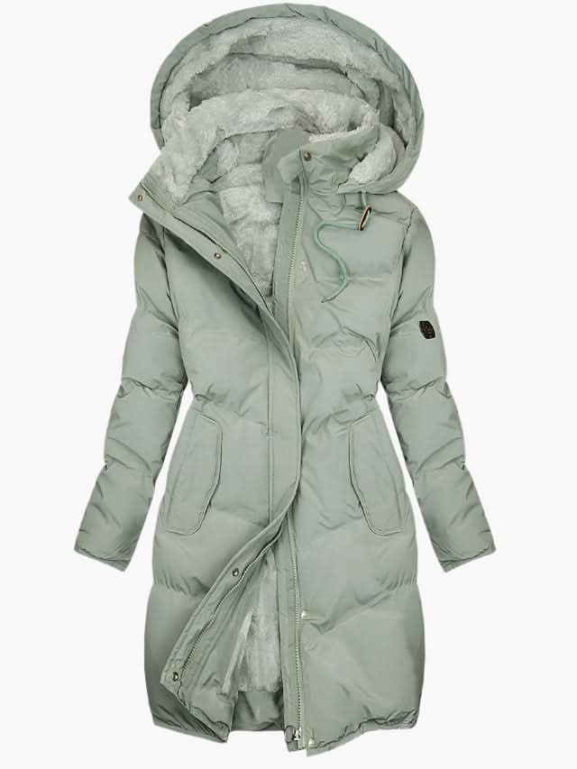 Evie | Women's Long Hooded Puffer Coat with Zip Front