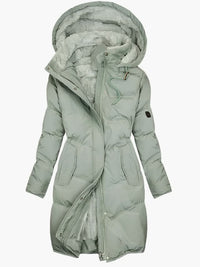 Evie | Women's Long Hooded Puffer Coat with Zip Front