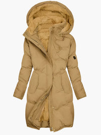 Evie | Women's Long Hooded Puffer Coat with Zip Front