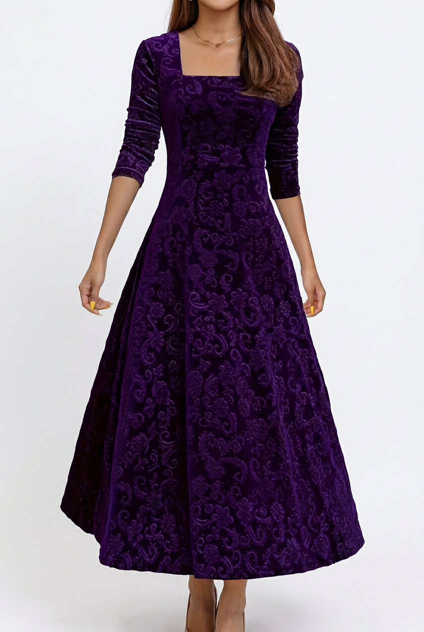Purple Ada velvet dress in 2:3 portrait