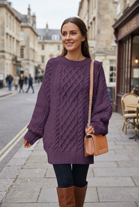 Purple sweater sidewalk portrait