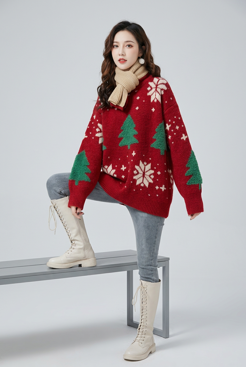 Red jumper front studio view
