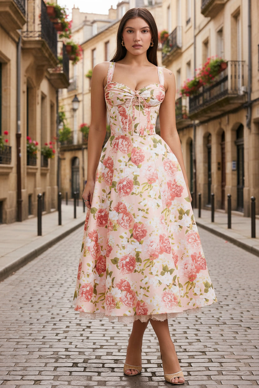 Soft Structure Floral Corset Midi Dress