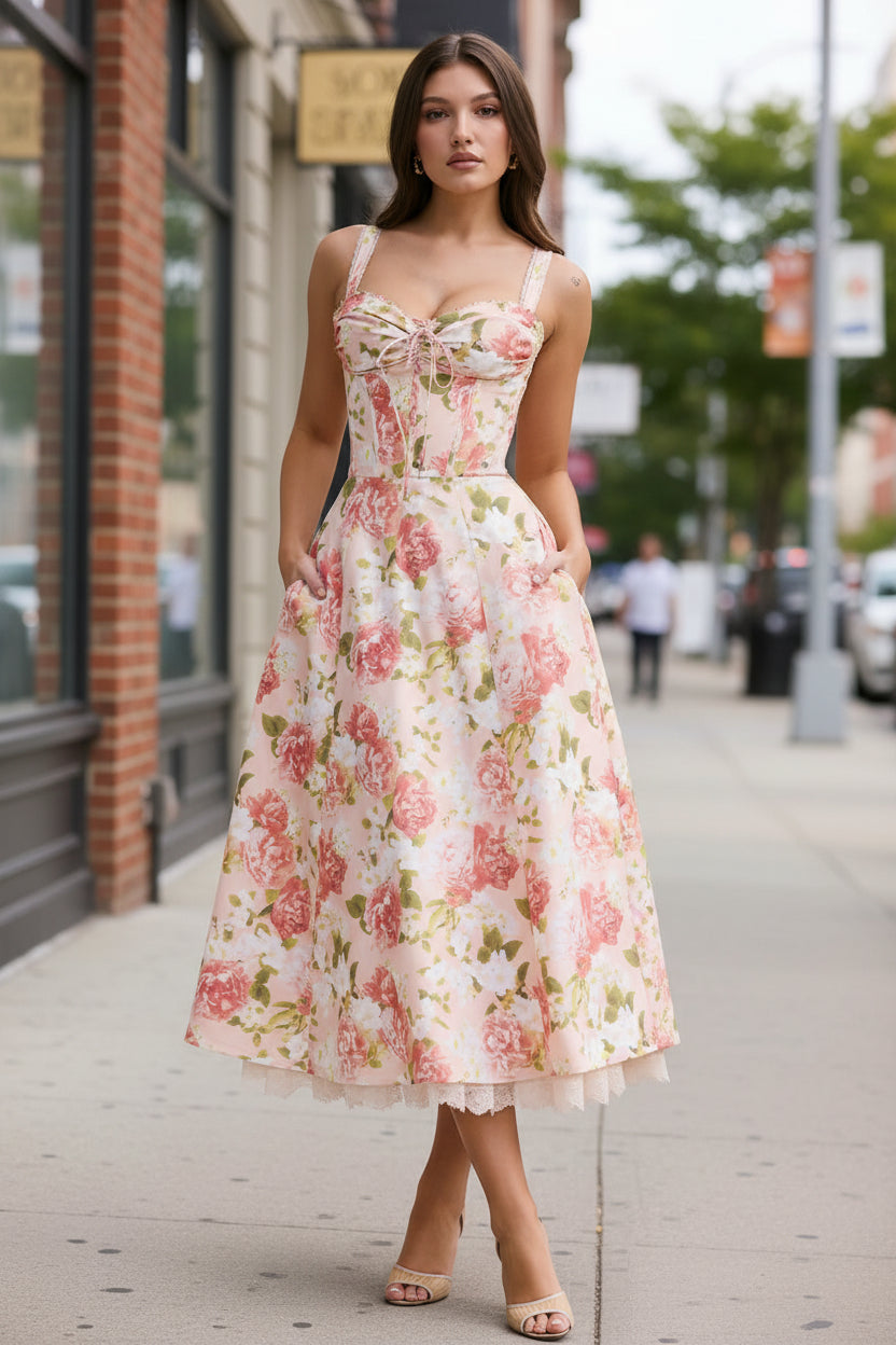 Soft Structure Floral Corset Midi Dress