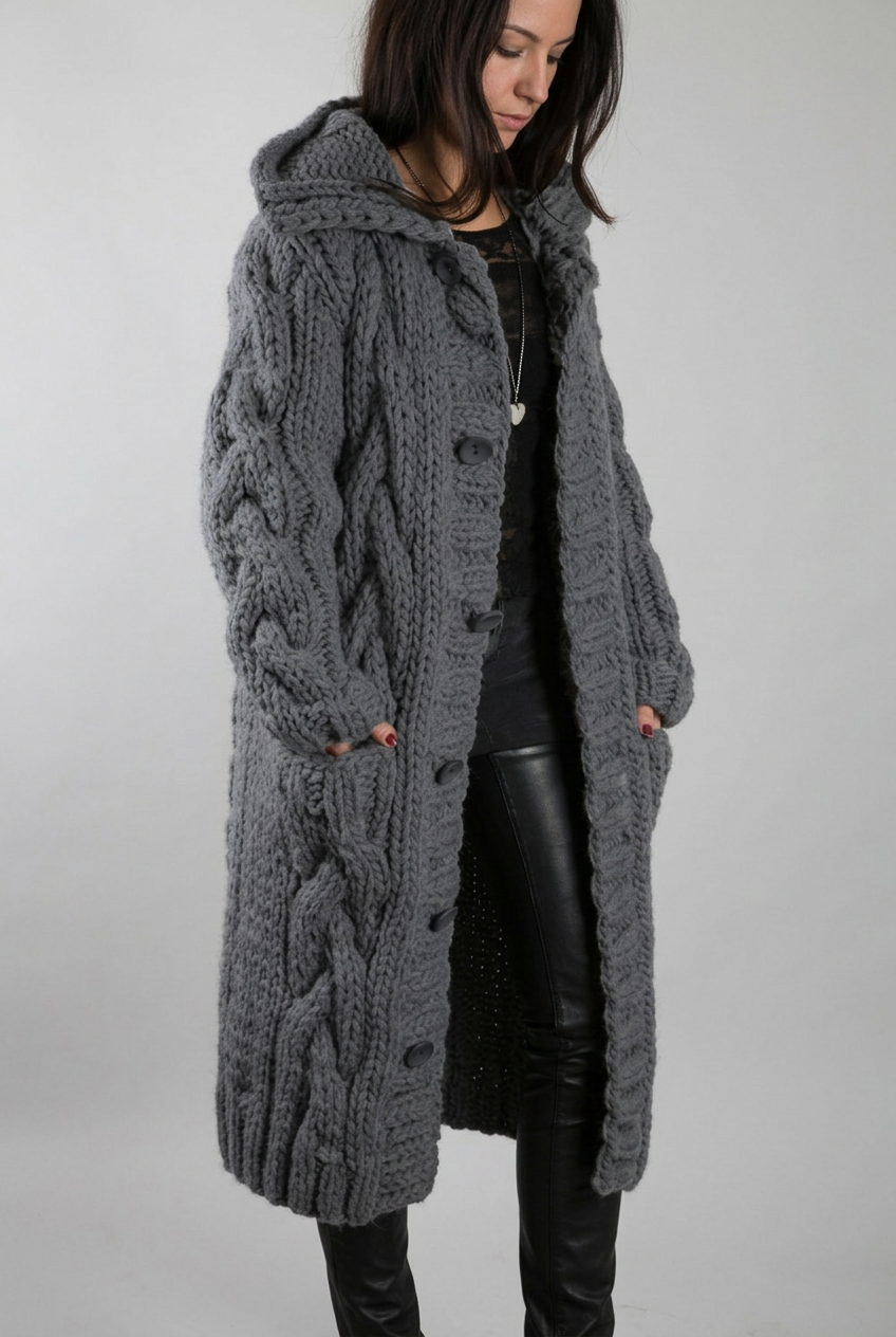 Shaniya dark gray cardigan studio preview