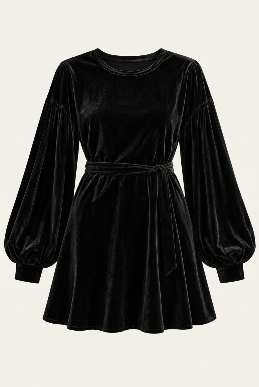 Thea black velvet dress, dress-only view in 2:3