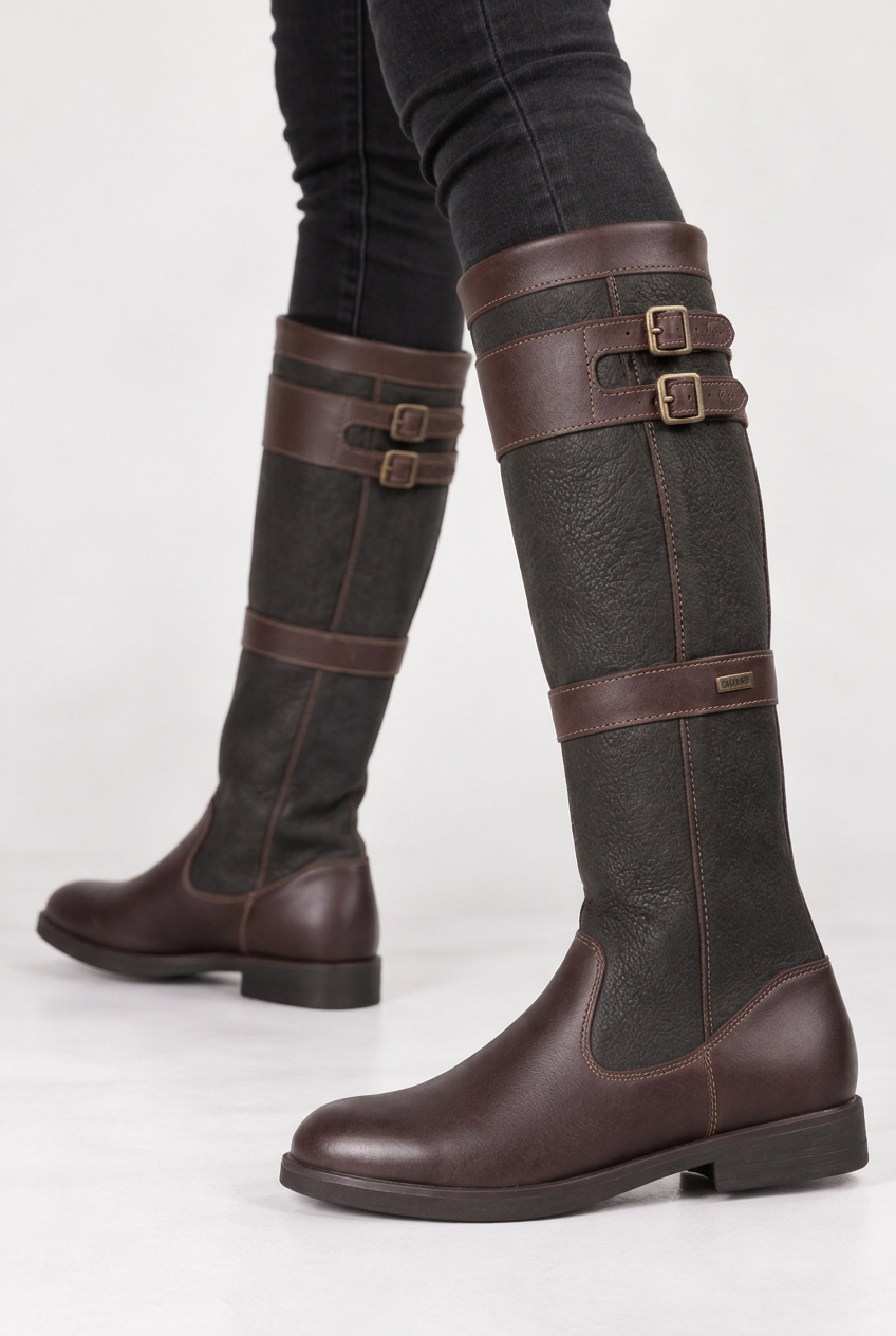 Two-tone Mabel riding boots studio preview