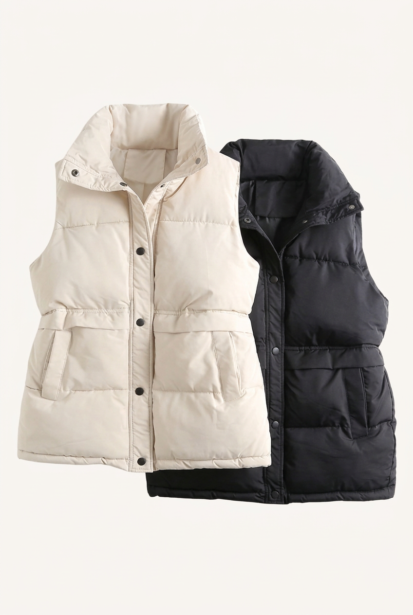 White and black Etta vests without labels or hangers