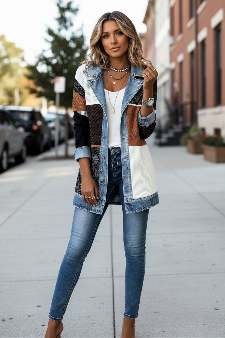 Damen-Hybridjacke mit Denim-Akzenten