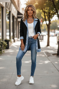 Damen-Hybridjacke mit Denim-Akzenten