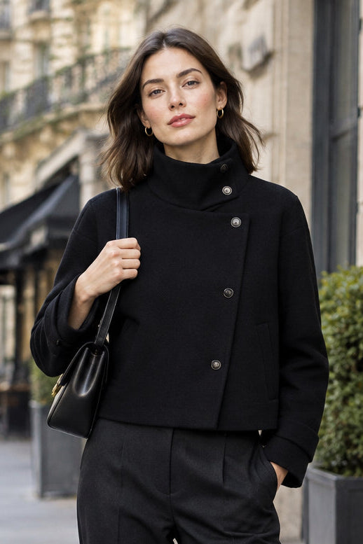 Long Sleeve Coat with Refined Stand Collar