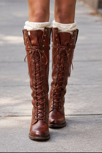 Adjustable Lace-Up Front Knee-High Boots