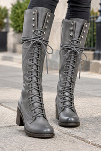 Adjustable Lace-Up Front Knee-High Boots