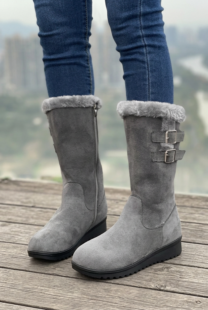 Winterstiefel mit Plüschbündchen bis zur Mitte der Wade