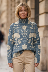 Relaxed Printed Turtleneck Sweater