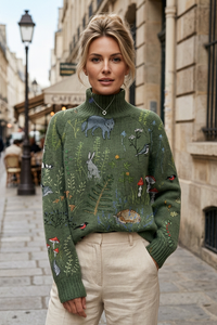 Relaxed Printed Turtleneck Sweater