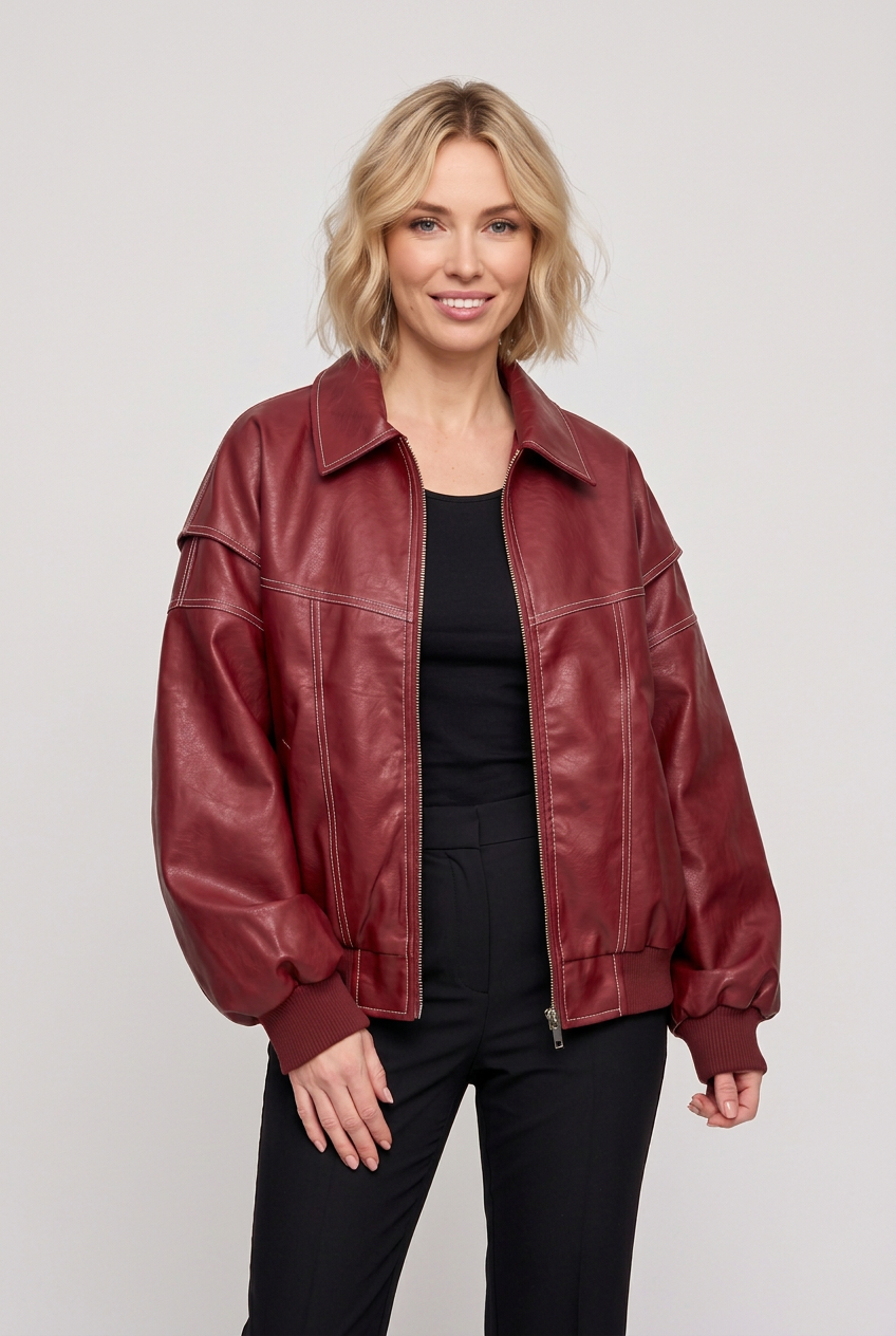 Wren leather bomber front studio preview